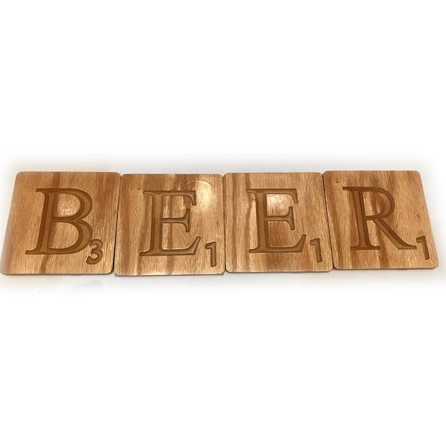 Four Pack of Wood Coasters - B  E  E  R