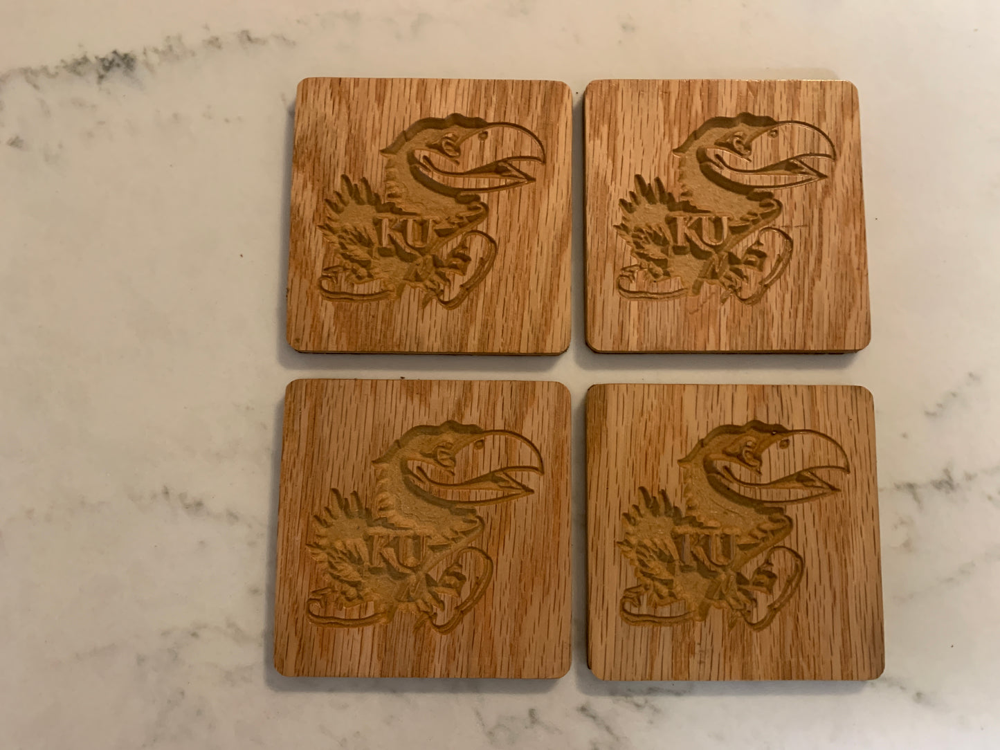 Four Pack of Wood Coasters - Kansas Jayhawk - One-time sale w/ discount