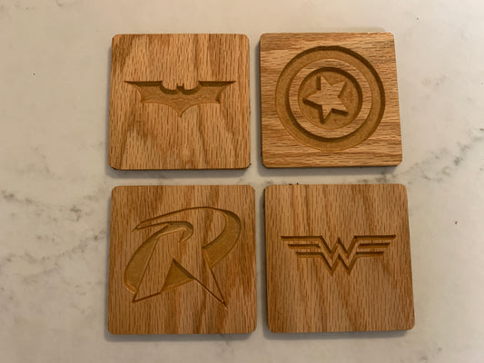 Four Pack of Wood Coasters - Super Hero's - One-time sale w/ discount