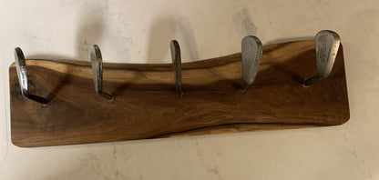 Golf Club Hat Rack - Vintage Clubs with Live Edge