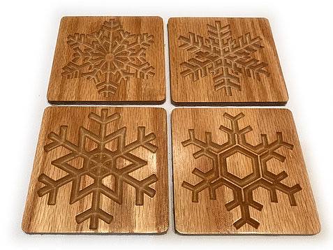 Four Pack of Wood Coasters - Snow Flakes