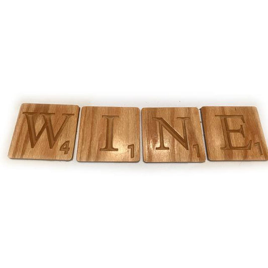 Four Pack of Wood Coasters - W  I  N  E